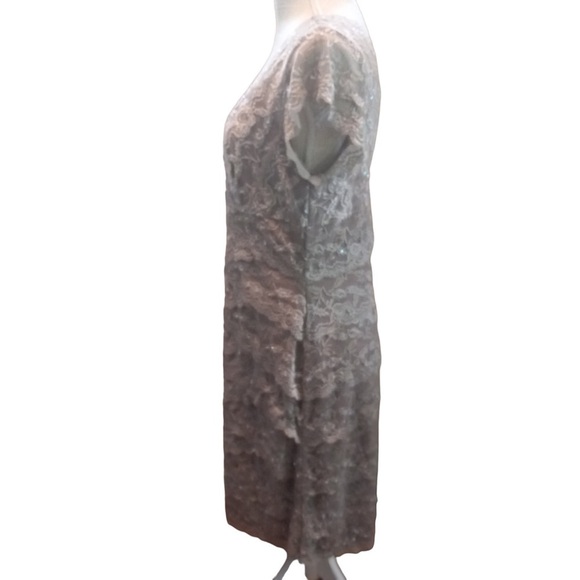 Blu Sage Taupe Lace Overlay Floral Sleeveless Double V Midi Slip Dress Sz 14P - Picture 2 of 8